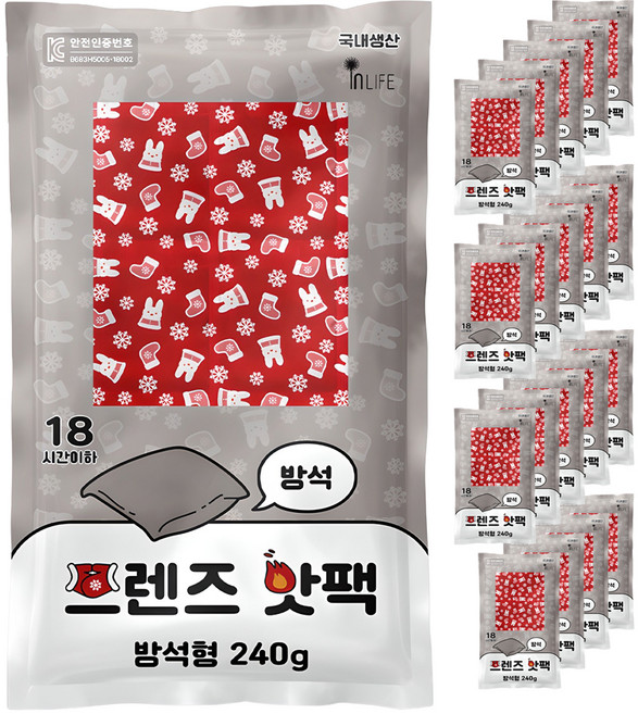 인라이프 국내 제조 방석형 프렌즈 핫팩 240g, 20개