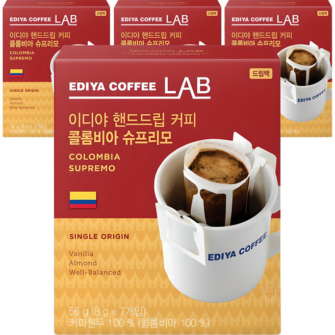 EDIYA COFFEE 咖啡研究所 手沖哥倫比亞特級濾掛咖啡, 8g, 7包, 4盒
