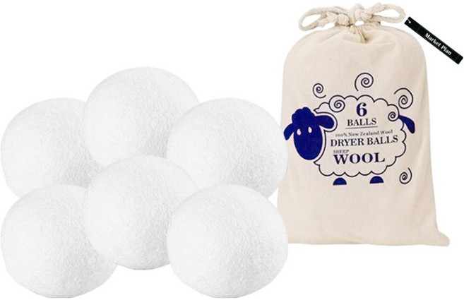 마켓플랜 건조기 원형 양모 드라이볼 6cm 6p + 파우치 A세트, 화이트(드라이볼), 베이지(파우치), 1세트