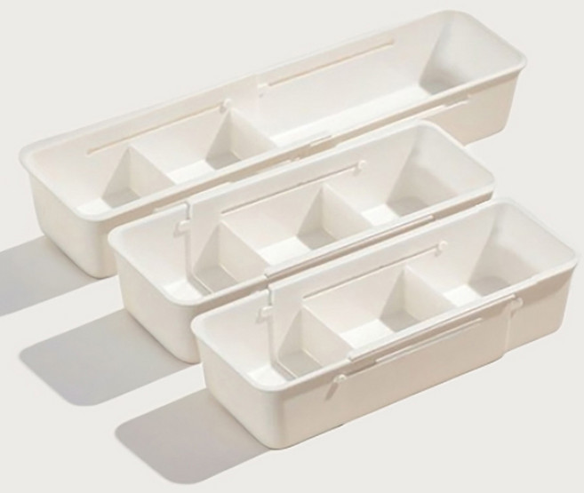 달콤상점 길이조절 칸막이 수납함 주방 정리함 소형, 화이트, 3개