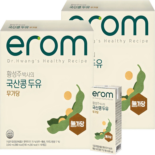 이롬 황성주 박사의 국산콩 두유 무가당, 190ml, 32개