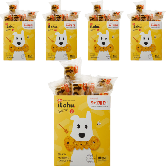 잇츄 옐로우 S 강아지 덴탈껌, 혼합맛(밀웜/마누카꿀), 120g, 5개