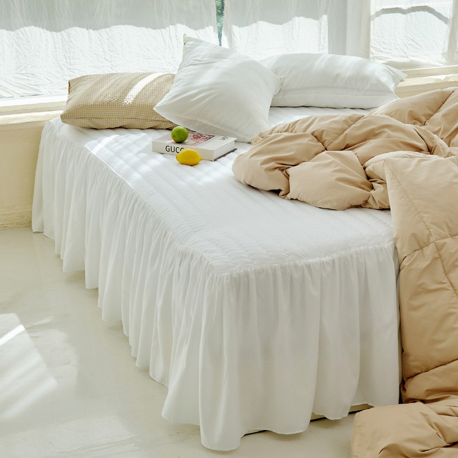 바자르 밀크 고정밴드형 누빔 침대스커트 매트리스커버 롱형