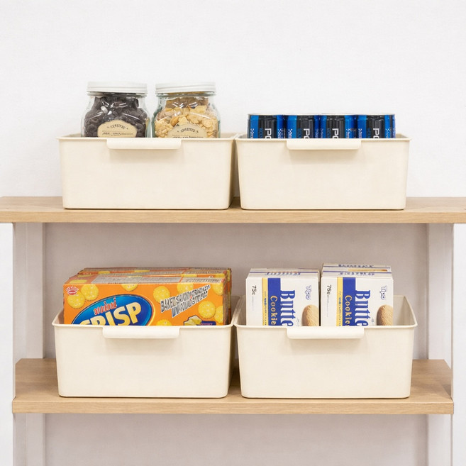 보노하우스 리빙 그립 바스켓, 크림, 4개