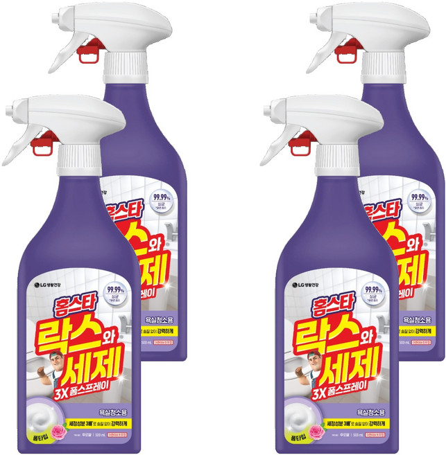 홈스타 락스와세제 3X 폼스프레이 후로랄 욕실청소용, 4개, 500ml