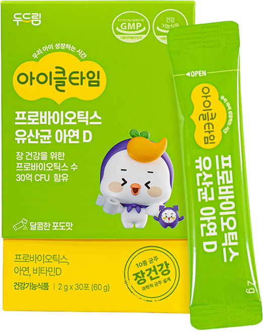 두드림 아이클타임 프로바이오틱스 유산균 아연 D 30p, 60g, 1개