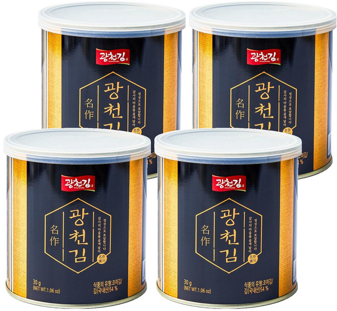 광천김 명작 캔김, 30g, 4개