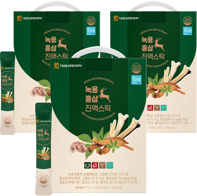 DAEWOONG LIFE SCIENCE 鹿茸紅蔘濃縮液條裝 100條, 1kg, 3個