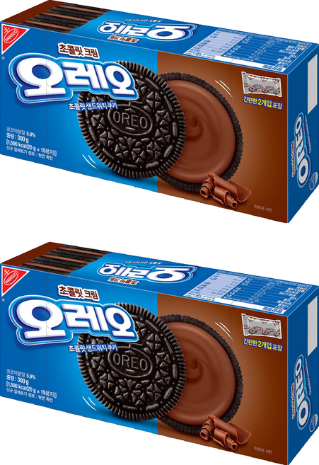오레오 초콜릿 샌드위치 쿠키 초콜릿 크림, 300g, 2개