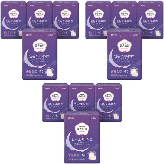 좋은느낌 프리미엄 입는 오버나이트, 중형, 4개입, 12개