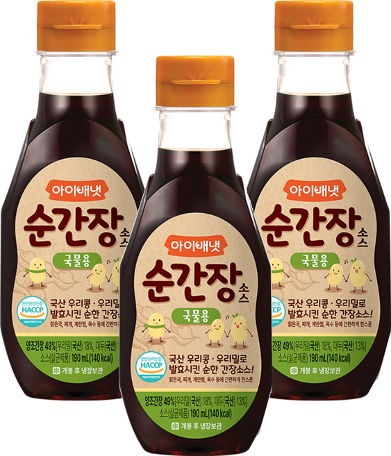 아이배냇 순 간장소스, 국물용, 190ml, 3개