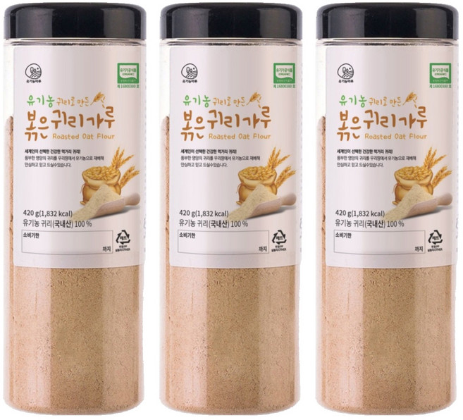 유기농마루 귀리로 만든 볶은 귀리가루, 420g, 3개