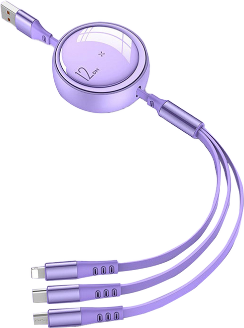 더해피앤 100W 3in1 고속 충전 멀티 케이블, 1.2m, 퍼플, 1개