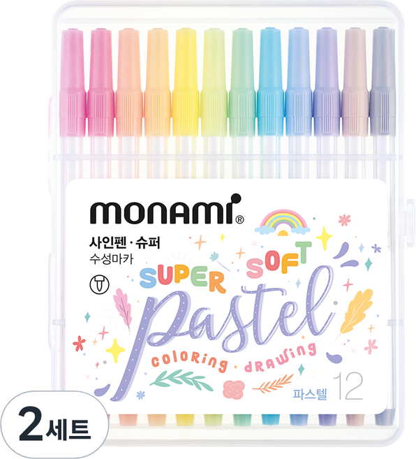 모나미 슈퍼사인펜 파스텔 12색 세트, 혼합색상, 2세트