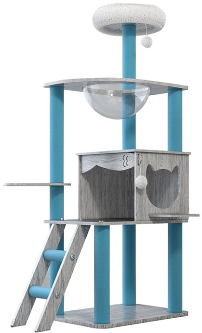 AOYI 奧藝 希臘海洋城堡貓跳台 藍色 55x40x150公分, 1個