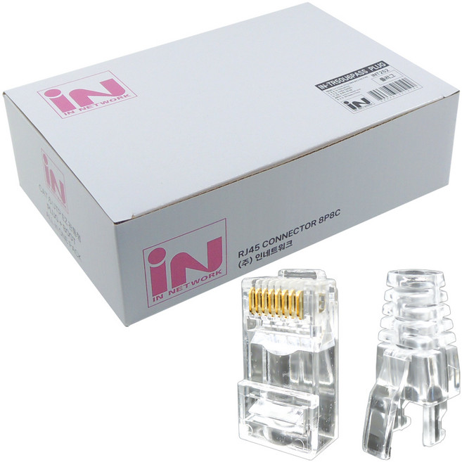 인네트워크 CAT.6 관통형 EZ RJ45 플러그 +부트 세트, 100세트, 투명, 41mm