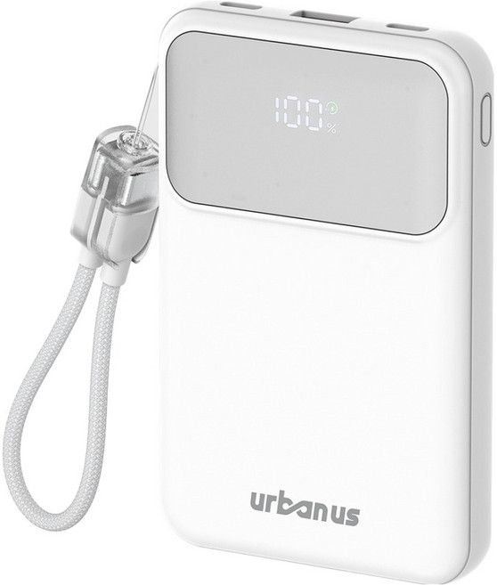 어반어스 PD 22.5W 고속 3포트 초경량 보조배터리 10000mAh + 빌트인 C to C 케이블 세트, 화이트, UB-PA10ST23W