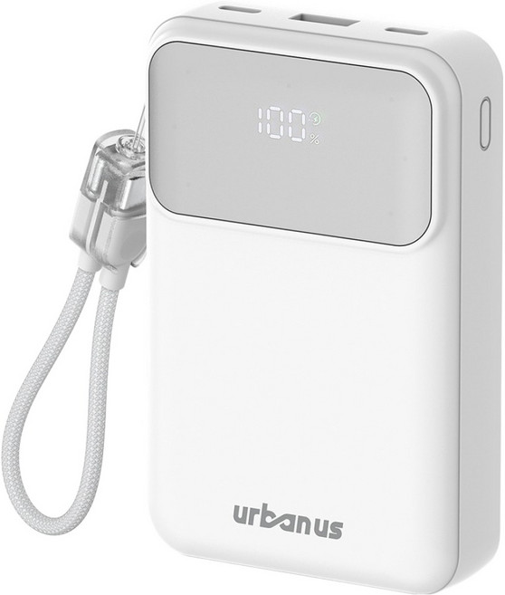 어반어스 PD 22.5W 고속 3포트 초경량 보조배터리 20000mAh + 빌트인 C to C 케이블 세트, 화이트, UB-PA20ST23W