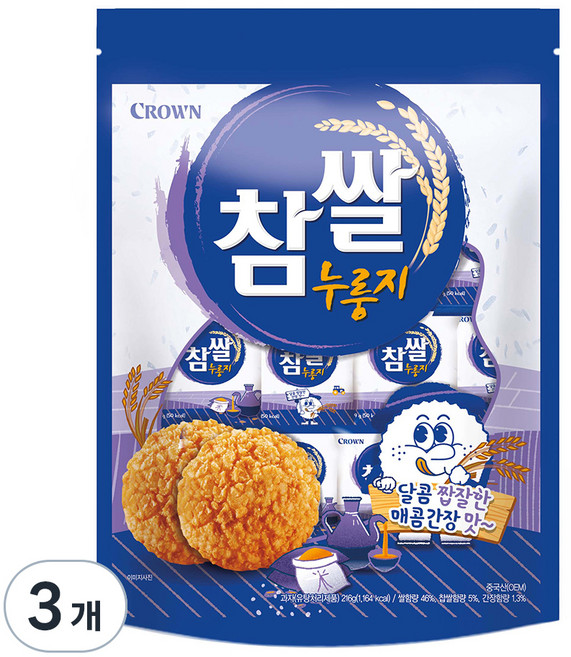 크라운 참쌀 누룽지, 216g, 3개