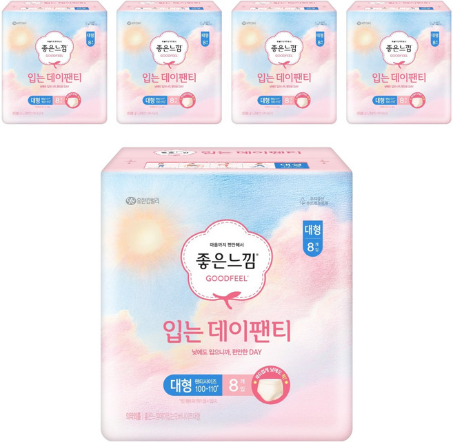 좋은느낌 입는 데이팬티 생리대, 대형, 8개입, 5개