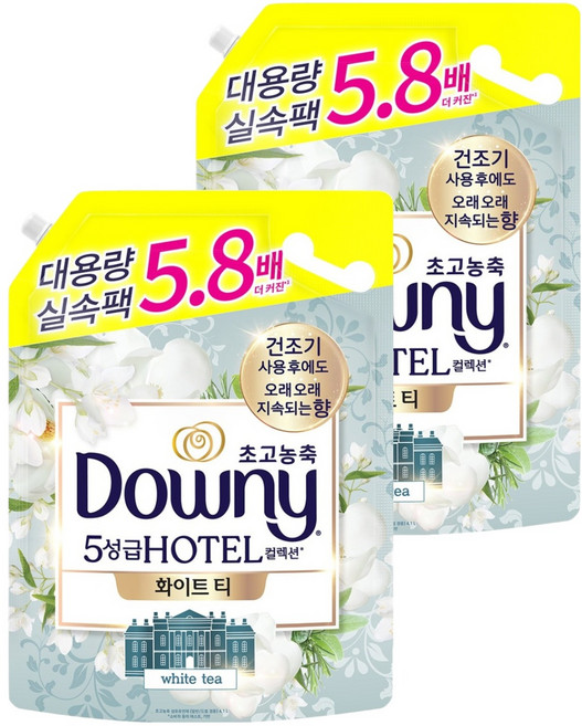 다우니 호텔 컬렉션 화이트티 초고농축 섬유유연제 리필, 4.1L, 2개