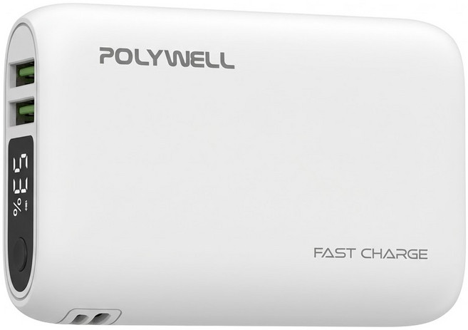 POLYWELL 寶利威爾 雙向快充行動電源 USB + Type-C, PT15-A16-A003, 白色