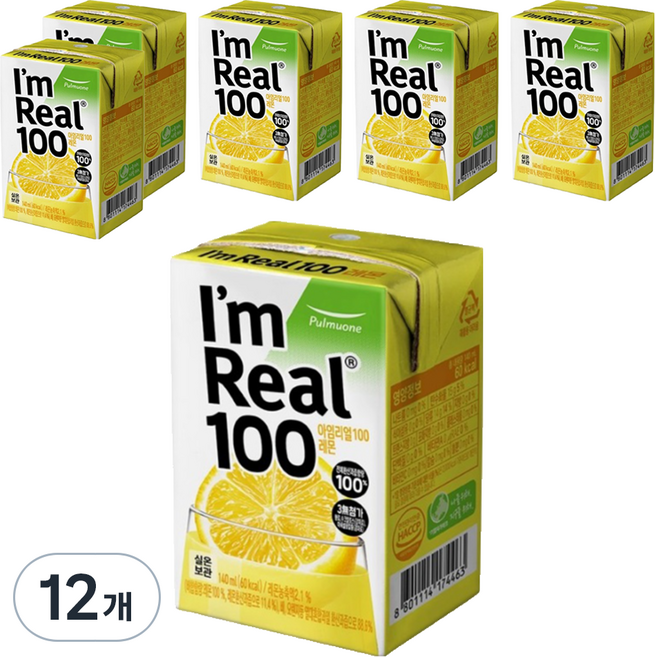아임리얼 풀무원 아임리얼 100 레몬 주스, 12개, 140ml