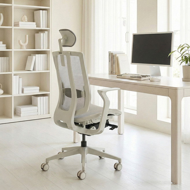 듀오백 브라보 BR-200MFW 메쉬 컴퓨터 책상 의자 방문설치, 베이지