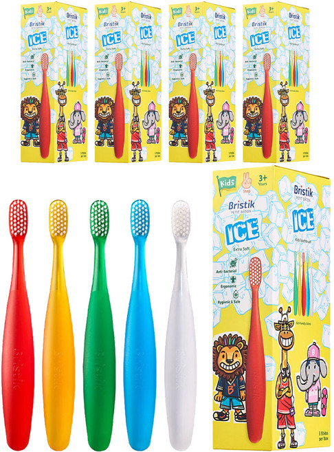 브리스틱 에르고 어린이칫솔 2단계 아이스 5개입, SKYBLUE + WHITE + ORANGE + GREEN + RED, 5세트