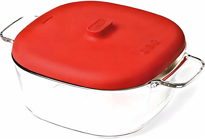 글라스락 전자레인지용 간편 쿡 용기 1.25L, 레드, 1개