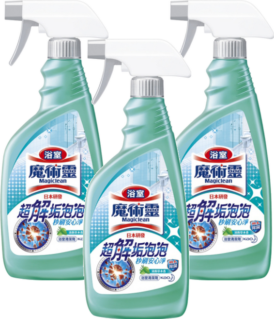 Kao 花王 Magiclean 魔術靈 台灣公司貨 浴室清潔劑 噴槍瓶 清新草本, 500ml, 3瓶