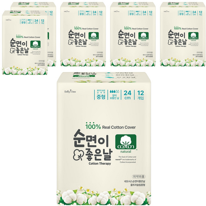 순면이 좋은날 생리대, 중형, 12개입, 6개