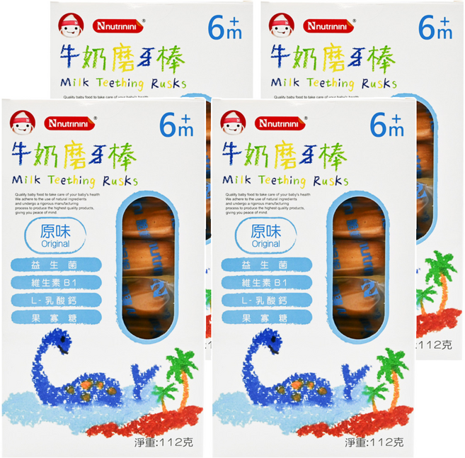 Nnutrinini 脆妮妮 牛奶磨牙棒 6個月以上, 原味, 112g, 4盒