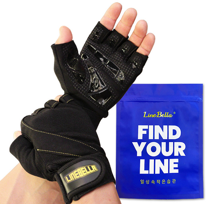 라인벨라 이지핏 헬스장갑 양손착용 세트, 1세트, 블랙