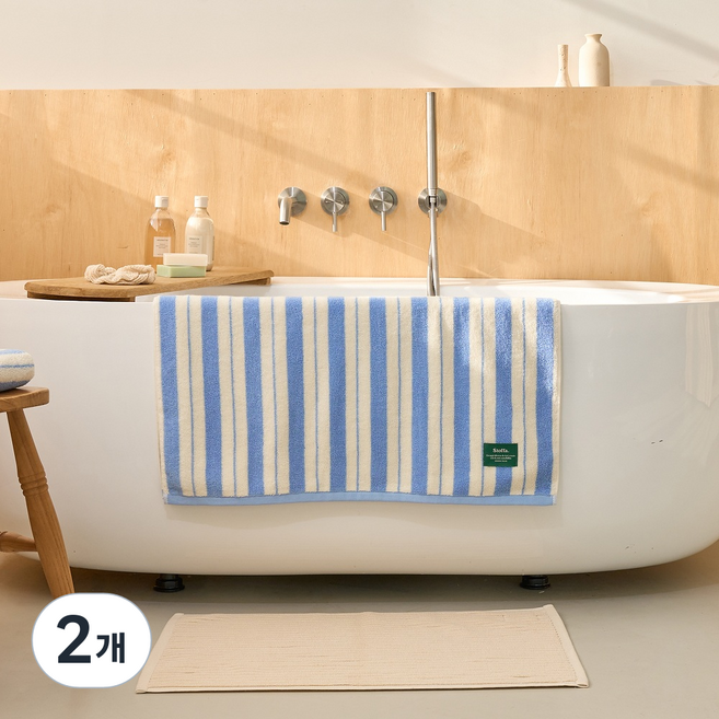 모던하우스 STF 더블 스트라이프 바스타월 460g 70 x 140 cm, 스카이, 2개