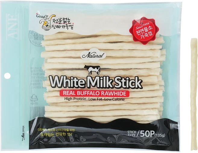 ANF 강아지 로하이드 화이트 스틱, 밀크, 135g, 1개 - 쿠팡