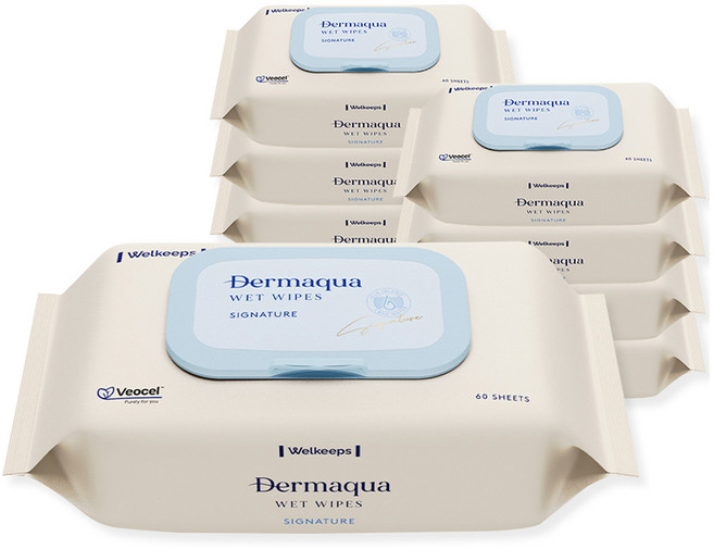 웰킵스 더마쿠아 시그니처 물티슈 유아물티슈 캡형, 77g, 60매, 8세트