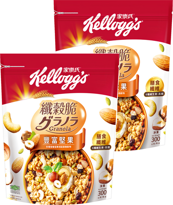 Kellogg's 家樂氏 Granola 纖穀脆 豐富堅果, 300g, 2包