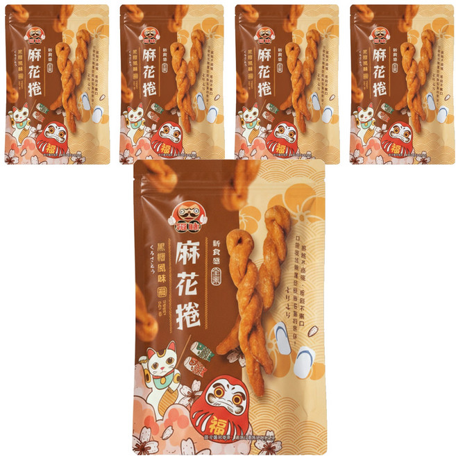 福味 麻花捲 黑糖口味, 200g, 5包