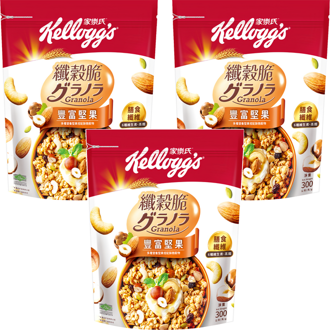 Kellogg's 家樂氏 Granola 纖穀脆 豐富堅果, 300g, 3包