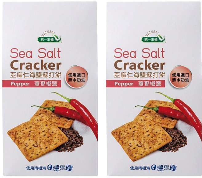 統一生機 亞麻仁海鹽蘇打餅 蕎麥椒鹽 8入, 168g, 2袋