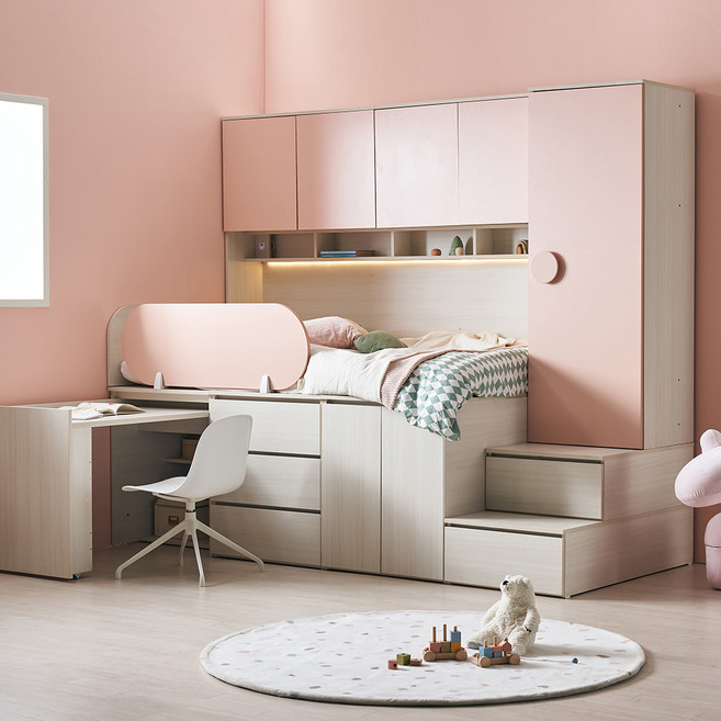 꿈꾸는요셉 디노 책상 벙커 침대 프레임 단품 방문설치, 핑크