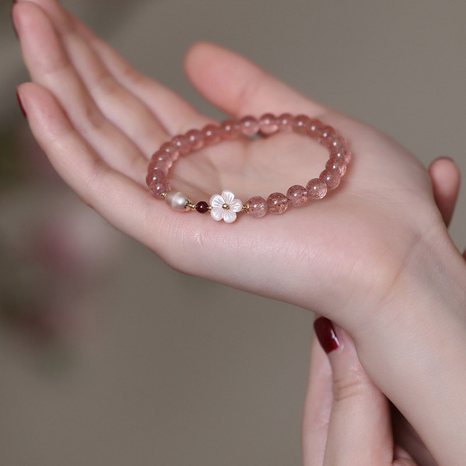 붓다베스트 여성용 소원성취 벚꽃 나비 옥팔찌 8mm