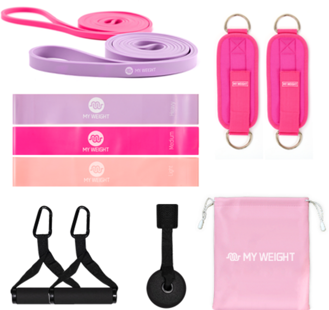 마이웨잇 홈트 밴드 + 전용 파우치 + 매뉴얼 세트, 핑크 + 블랙, 1세트