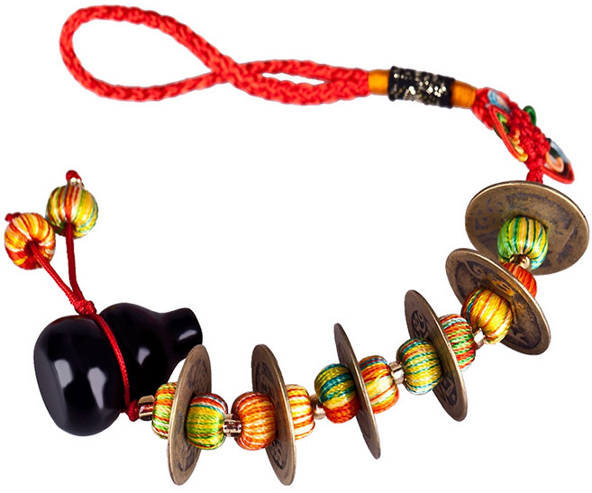 馥瑰馨盛 黑曜石葫蘆五帝錢掛件 60g, 多色, 2個