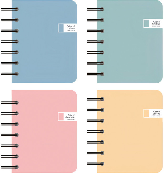 톡톡팬시 CMYK 컬러 좌철 수첩 120매, 블루 + 민트 + 핑크 + 옐로우, 4개