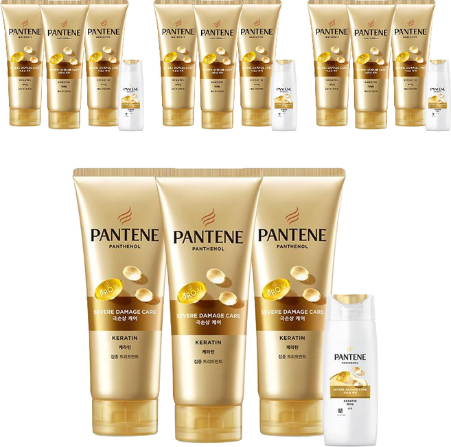 PANTENE 潘婷 角蛋白極度受損修護護髮膜 220ml 3入 + 洗髮精 90ml 套組, 4個