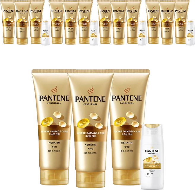 PANTENE 潘婷 角蛋白極度受損修護護髮素 220ml 3入 + 洗髮精 90ml 套組, 5個