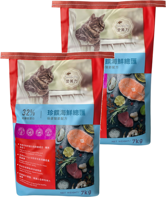 Beautiful Pets 愛美力 全齡貓 珍饌海鮮總匯 貓乾糧/貓飼料 保健關節配方, 強化關節抗敏, 7kg, 2袋