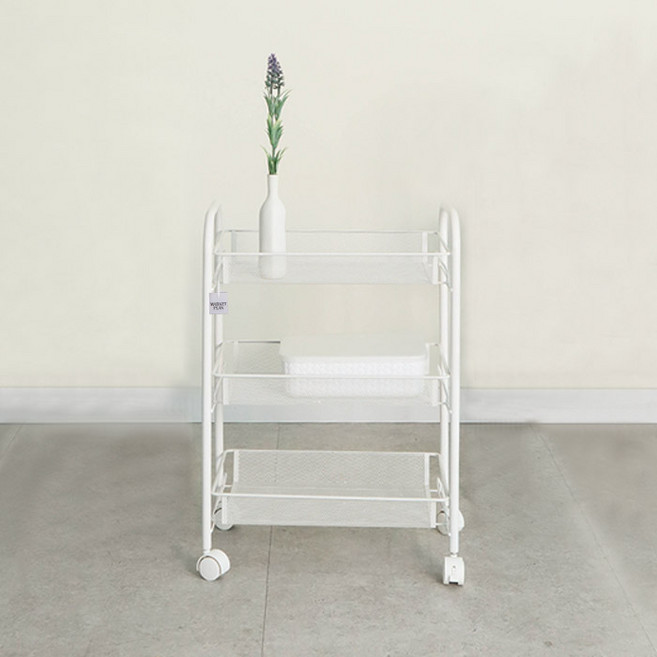 마켓플랜 메쉬 철제 트롤리, 화이트, 3단